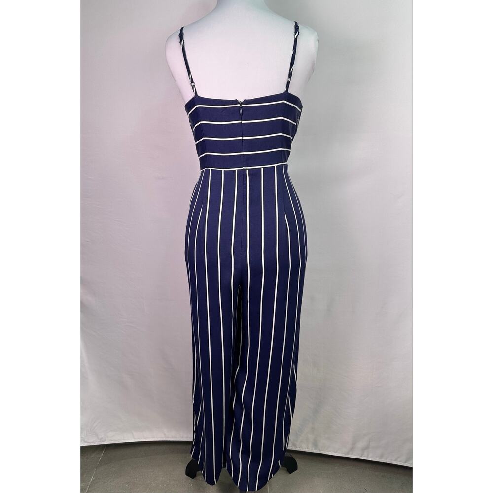 Bardot Layla Navy White Striped Tie Front Wide Leg Jumpsuit Pockets Size 6/Small - Picture 5 of 12